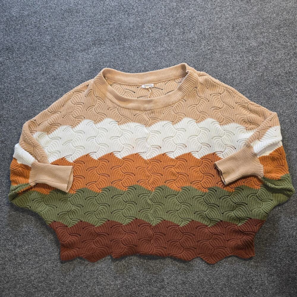 Chicsoul Sweater Women Size 1X Brown Knit Dolman Sleeve Boat Neck Stretch Casual